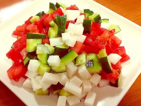 コロコロ☆きゅうりとトマト、長芋の角切りサラダ♪